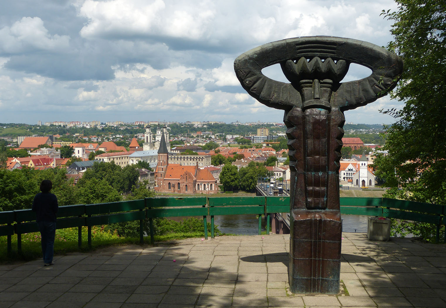 City skyline and Perkunas carving, Kaunas, Lithuania