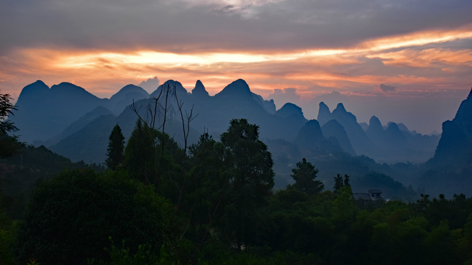 Sunset from Xianggong Hill, Yangshuo