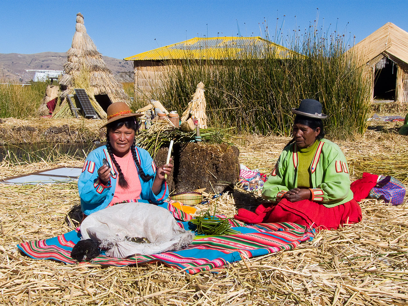Uros people on Floating Islands, Lake Titicaca
