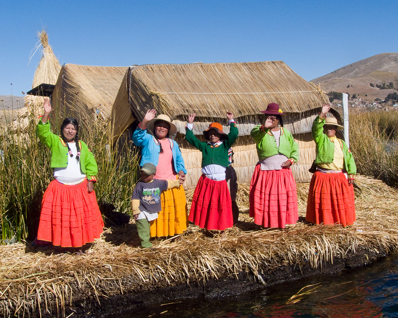 Farewell from Uros people, Lake Titicaca