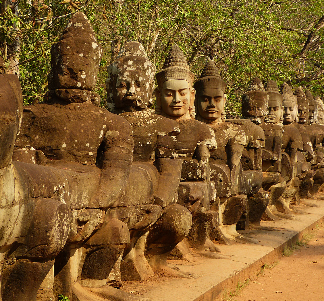 Figures at South Gate, Angkor Thom, Cambodia